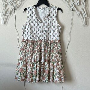 Floral Sleeveless Kids Dress - White and Pink